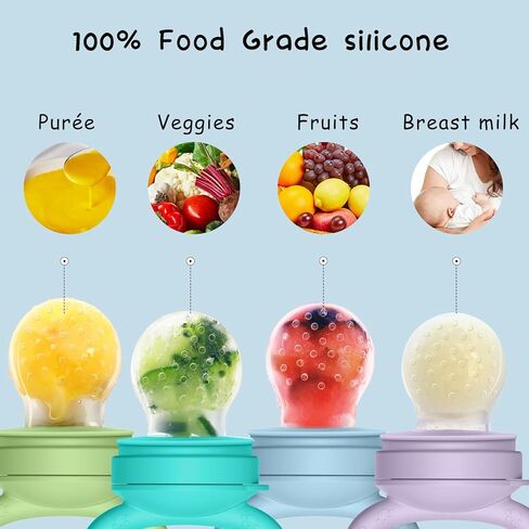 وحدة تغذية عضاضة لأغذية الأطفال من السيليكون مع مجموعة قوالب مصاصة لحليب الأم، لهاية تغذية طعام الفواكه للأطفال خالية من مادة BPA، مصاصة تسنين للأطفال بعمر 4 أشهر فما فوق، تتضمن 3 أكياس طعام بأحجام in Kuwait
