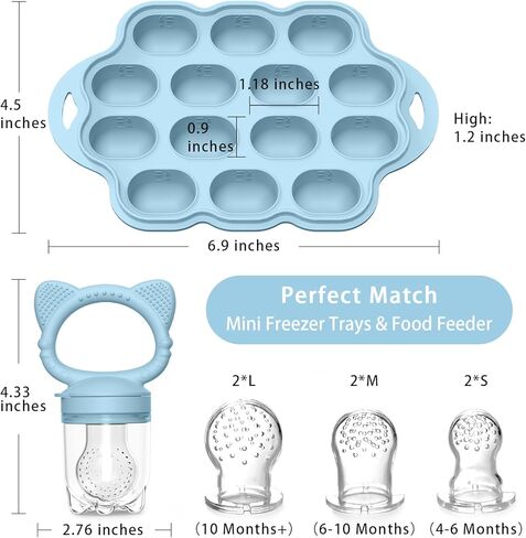 وحدة تغذية عضاضة لأغذية الأطفال من السيليكون مع مجموعة قوالب مصاصة لحليب الأم، لهاية تغذية طعام الفواكه للأطفال خالية من مادة BPA، مصاصة تسنين للأطفال بعمر 4 أشهر فما فوق، تتضمن 3 أكياس طعام بأحجام in Kuwait