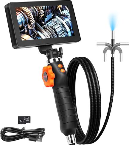 VEVOR Two-Way Articulating Borescope with Light, Inspection Camera with 0.25" Lens, 5" IPS HD Screen, Flexible Mechanic Fiber Optic Snake Scope Cam for Wall Automotive Engine Inspect-4.9FT in Saudi Arabia