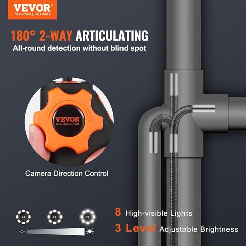 VEVOR Two-Way Articulating Borescope with Light, Inspection Camera with 0.25" Lens, 5" IPS HD Screen, Flexible Mechanic Fiber Optic Snake Scope Cam for Wall Automotive Engine Inspect-4.9FT in Saudi Arabia