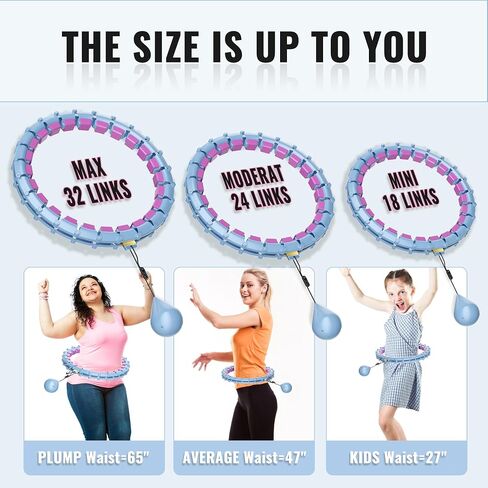 65inch 32 Knots Plus Size Quiet Weighted Hula Infinity Fitness Detachable Hoops, Smart Noiseless Infinity Hula for Women, 2 in 1 Waist and Abdominal Workout Equipment at Home in Saudi Arabia