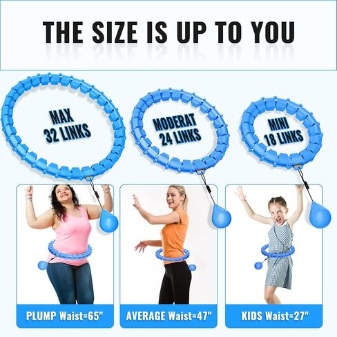 65inch 32 Knots Plus Size Quiet Weighted Hula Infinity Fitness Detachable Hoops, Smart Noiseless Infinity Hula for Women, 2 in 1 Waist and Abdominal Workout Equipment at Home in Saudi Arabia