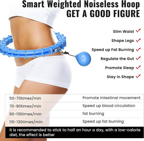 65inch 32 Knots Plus Size Quiet Weighted Hula Infinity Fitness Detachable Hoops, Smart Noiseless Infinity Hula for Women, 2 in 1 Waist and Abdominal Workout Equipment at Home in Saudi Arabia