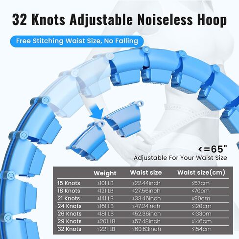 65inch 32 Knots Plus Size Quiet Weighted Hula Infinity Fitness Detachable Hoops, Smart Noiseless Infinity Hula for Women, 2 in 1 Waist and Abdominal Workout Equipment at Home in Saudi Arabia