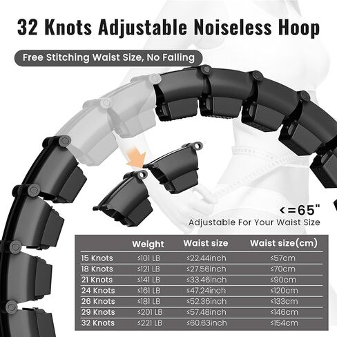 65inch 32 Knots Plus Size Quiet Weighted Hula Infinity Fitness Detachable Hoops, Smart Noiseless Infinity Hula for Women, 2 in 1 Waist and Abdominal Workout Equipment at Home in Saudi Arabia