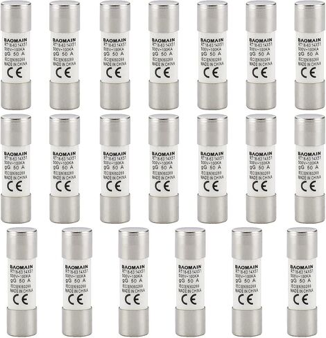 Baomain Cylindrical Fuse Holder RT18-63(X) 14mm X 51mm Fuse Base 3 Poles DIN Distribution Electrical Rail Mount With 20 PCS of RO16 Fuse(50 Amp) CE Listed in Saudi Arabia