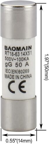 Baomain Cylindrical Fuse Holder RT18-63(X) 14mm X 51mm Fuse Base 3 Poles DIN Distribution Electrical Rail Mount With 20 PCS of RO16 Fuse(50 Amp) CE Listed in Saudi Arabia