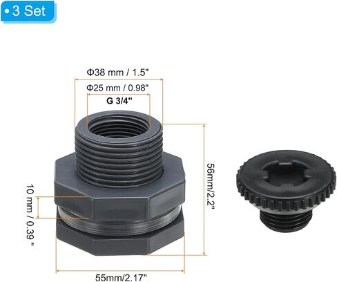 تركيب حاجز PVC من PATIKIL مع قابس G 3/4، موصل خزان مياه حاجز مزدوج الخيوط مع حشية ختم PVC لدلو المطر والمغاسل وأحواض السمك، رمادي in Saudi Arabia