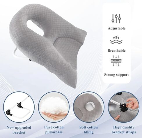 Newly Upgraded Face Down Pillow After Eye Surgery, Prone Pillow with Arm Hole for Face Down Sleeping, Retina and Vitrectomy Lying Pillow, Post Eye Surgery Recovery (Light Grey) in Saudi Arabia