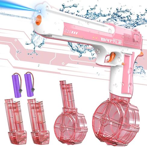 مسدس مياه كهربائي، مسدسات رش أوتوماتيكية مع أضواء يصل مداها إلى 32 قدمًا بسعة كبيرة، 434CC+2 قاذفات مياه 58CC للأطفال والأولاد والبالغين في الهواء الطلق في الصيف وحمام السباحة على الشاطئ (أزرق) in Kuwait