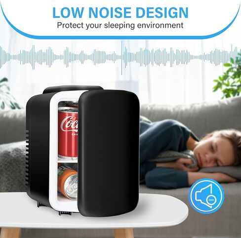 iPower Mini 4L/6 علب ثلاجة صغيرة محمولة ومبرد ودافئ وثلاجة مدمجة لغرفة النوم والنوم والمكتب والمشروبات باللون الأسود in Kuwait