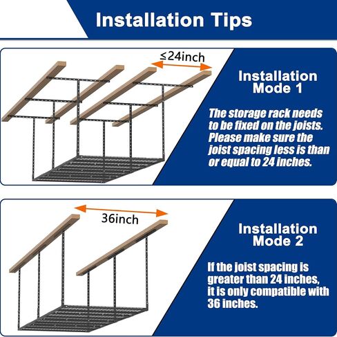 GIOTORENT 3x8FT Overhead Garage Storage Rack, Heavy Duty Metal Garage Ceiling Storage Racks, Adjustable Garage Shelving/Garage Organization/Garage Storage Shelves, 600lbs Weight Capacity, Black in Saudi Arabia