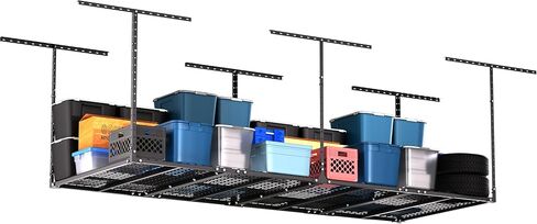 GIOTORENT 3x8FT Overhead Garage Storage Rack, Heavy Duty Metal Garage Ceiling Storage Racks, Adjustable Garage Shelving/Garage Organization/Garage Storage Shelves, 600lbs Weight Capacity, Black in Saudi Arabia