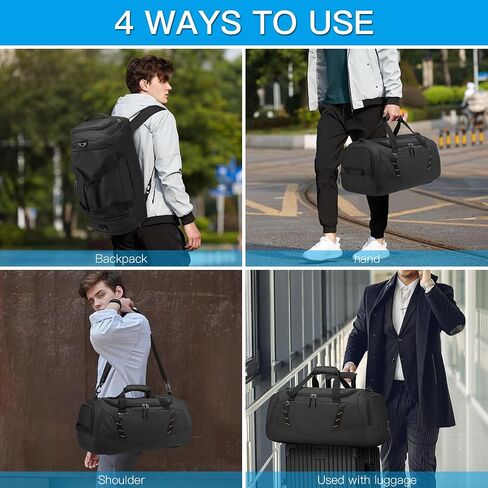 Travel Duffle Bag Backpack with Shoes Compartment & Wet Pocket for Men 40L Medium Sports Gym Duffel Bag with Back Straps 22 Inch Airplane Approval Weekender Overnight Bag for Women, Black in Saudi Arabia