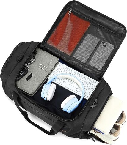 Travel Duffle Bag Backpack with Shoes Compartment & Wet Pocket for Men 40L Medium Sports Gym Duffel Bag with Back Straps 22 Inch Airplane Approval Weekender Overnight Bag for Women, Black in Saudi Arabia