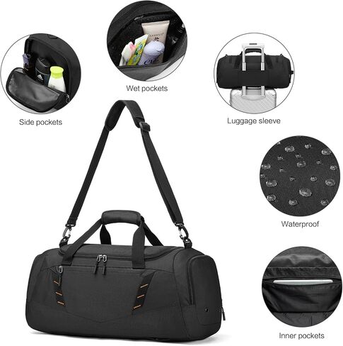 Travel Duffle Bag Backpack with Shoes Compartment & Wet Pocket for Men 40L Medium Sports Gym Duffel Bag with Back Straps 22 Inch Airplane Approval Weekender Overnight Bag for Women, Black in Saudi Arabia