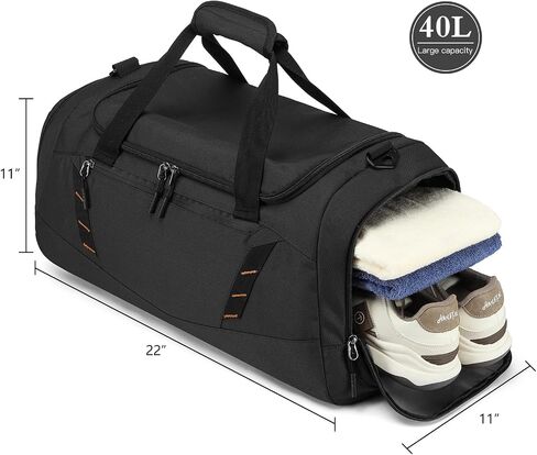 Travel Duffle Bag Backpack with Shoes Compartment & Wet Pocket for Men 40L Medium Sports Gym Duffel Bag with Back Straps 22 Inch Airplane Approval Weekender Overnight Bag for Women, Black in Saudi Arabia