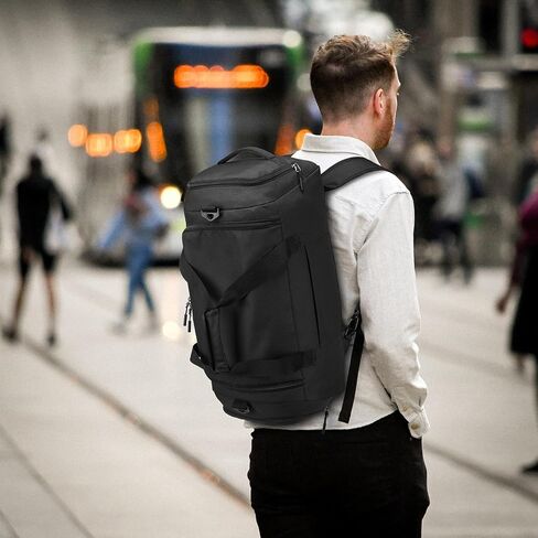 Travel Duffle Bag Backpack with Shoes Compartment & Wet Pocket for Men 40L Medium Sports Gym Duffel Bag with Back Straps 22 Inch Airplane Approval Weekender Overnight Bag for Women, Black in Saudi Arabia