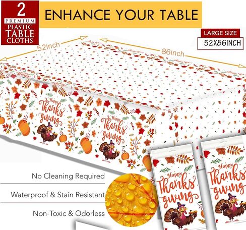 Thanksgiving Paper Plate, Fall Party Supplies Tableware Set - 2 Pcs Tablecloth with 25 Set Turkey Pumpkin Maple Disposable Plates and Napkins Dinnerware Set for 25 Guest Autumn Harvest Table Decor in Saudi Arabia