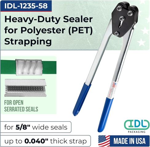 IDL Packaging IDL-1235-58 HD مانع التسرب لأختام الربط المصنوعة من البوليستر (PET) المفتوحة مقاس 5/8 بوصة، صناعة أمريكية - أداة شديدة التحمل مع فكوك متماثلة لربط البوليستر (PET) in Saudi Arabia