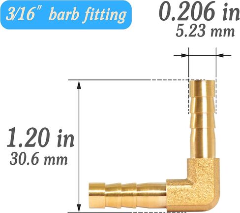 Brass Hose Barb,90 Degree L Right Angle Elbow Fitting 3/16" (5mm) Barb Splicer Mender air hose repair kit for Gas/Fuel/Air (Pack of 3) (Elbow, 3/16 3pcs) in Kuwait
