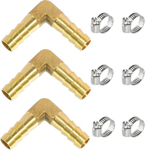 Brass Hose Barb,90 Degree L Right Angle Elbow Fitting 3/16" (5mm) Barb Splicer Mender air hose repair kit for Gas/Fuel/Air (Pack of 3) (Elbow, 3/16 3pcs) in Kuwait