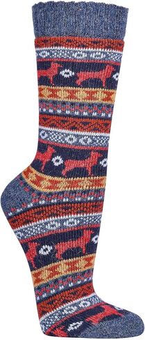 زوجان من الجوارب النسائية من الصوف النرويجي من تصميم Leo Design محبوكة حراريًا، نمط بيرو، صوف الميرينو والألبكة Hygge للطقس البارد in Kuwait