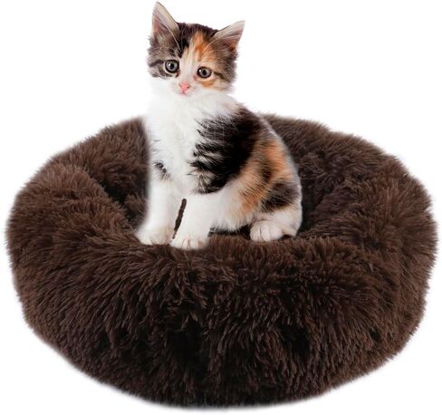 سرير مهدئ للقطط، سرير للكلاب على شكل كعكة داخلي قابل للغسل مع قطيفة من الفرو الصناعي المنفوش، سرير دائري مضاد للقلق للحيوانات الأليفة، سرير وسادة دافئ للكلاب والقطط الصغيرة والمتوسطة (20 * 20 بوصة، رمادي متدرج) in Kuwait
