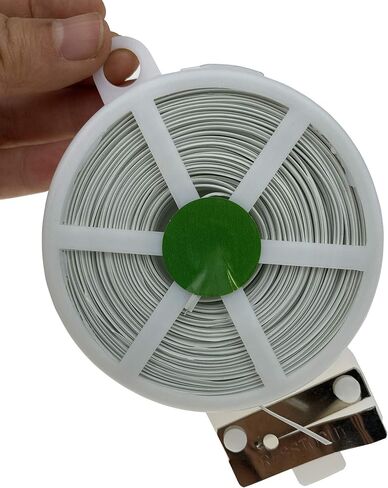 1 لفة ملف 50 متر 164 قدم حبل ختم معدني أبيض متعدد الوظائف، جهاز ربط قوي مع قاطع بلاستيك ملفوف، سلك ملفوف، سلسلة سلكية لمكتب البستنة المنزلية in Kuwait