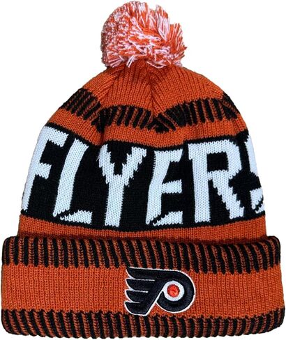 Outerstuff NHL Kids Youth 8-20 One Size Team Color Primary Logo Sports Tech Knit Cold Weather Hockey Pom Beanie Hat in Saudi Arabia