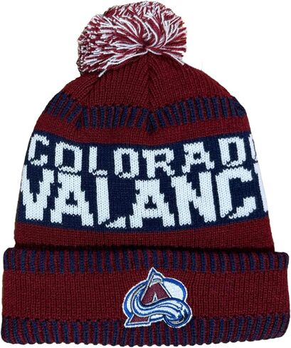 Outerstuff NHL Kids Youth 8-20 One Size Team Color Primary Logo Sports Tech Knit Cold Weather Hockey Pom Beanie Hat in Saudi Arabia