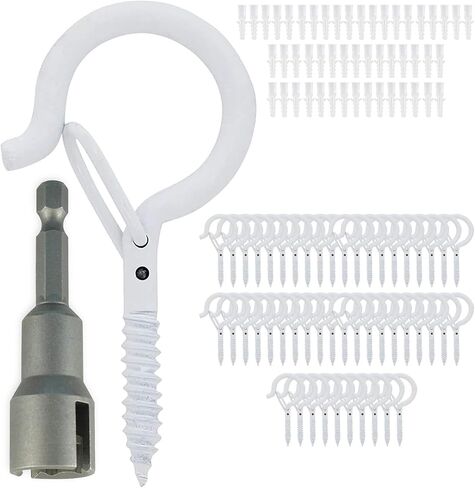 50 Christmas Light Hooks, String Lights Hooks, Heavy Duty, Safety Buckle Design, Easy to Release, Outdoor Screw Hooks, Screw in Hooks for Plants, Wing Nut Driver Included in Kuwait