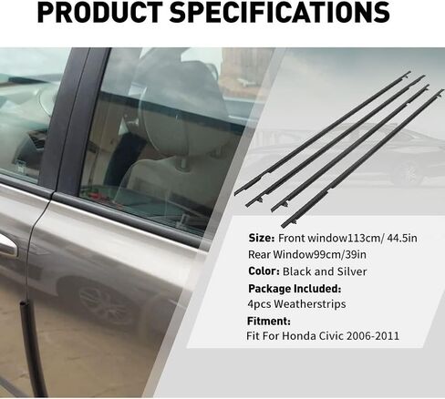Newsmarts 4pcs Weatherstrip Window Moulding Trim Car Outside Window Seal Belt متوافق مع Honda CR-V 2007 2008 2009 2010 2011، كروم in Kuwait