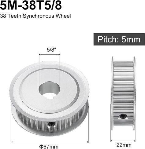 uxcell 5M-38T-5/8B Timing Belt Pulley 5/8" Bore, 38 Teeth Aluminum Alloy Synchronous Wheel with Keyway, Pitch 5mm Tooth for 15mm Width Belt in Saudi Arabia