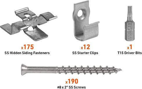 DeckWise Hidden Siding Fasteners for Hardwoods Includes All Stainless Steel; Fasteners, Starter Clips, 8x2 Screws and T15 Drive Bit (1050 Pack) in Kuwait
