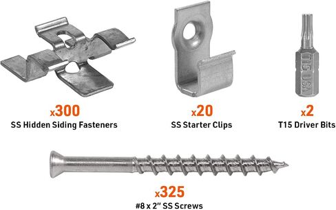 DeckWise Hidden Siding Fasteners for Hardwoods Includes All Stainless Steel; Fasteners, Starter Clips, 8x2 Screws and T15 Drive Bit (1050 Pack) in Kuwait
