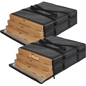2 Pack Insulated Pizza Bags for Delivery, 20" x 20" x 8" Pizza Carrier Insulated Bags, Black Insulated Food Delivery Bag for Catering/Doordash, Uber Eats, Pizza Warmer Bags