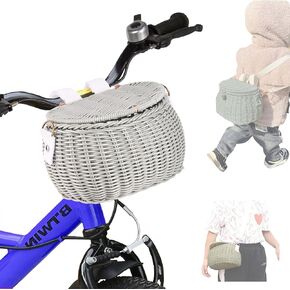 Bike Front Basket for Kids,Toddler Scooter Handlebar Basket,Multi-Purpose Crossbody Backpack Wicker Mini Cute Basket Bag for Girls