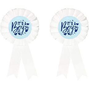 Gender Reveal badge pin, Its a boy Tinplate Badge Pin for Dad to be & Mom to be, Baby Shower Button New Mom Gifts Gender Reveals Party Baby; white Rosette Button Baby Celebration, Boy White