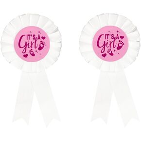 Gender Reveal badge pin, Its a Girl Tinplate Badge Pin for Dad to be & Mom to be, Baby Shower Button New Mom Gifts Gender Reveals Party Baby; white Rosette Button Baby Celebration, Girl White