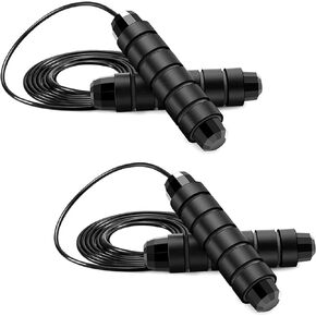 High-Speed Jump Rope, No-Knot Weighted Jump Rope with Ball Bearings, Adjustable Fitness Jump Rope for Men/Women, Perfect for Home Gym Workouts, Foam Handles, Black - 2 Pack