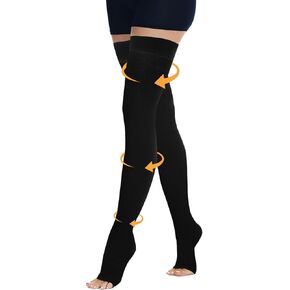 Compression Stockings for Women & Men, Open Toe Thigh High Compression Stockings, Compression Socks with Silicone Band, Graduated Support Stockings for Varicose Veins, Edema, Flight