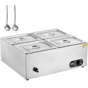 سخان طعام تجاري VEVOR 4-Pan، طاولة بخار كهربائية 4 × 12QT، بوفيه احترافي من الفولاذ المقاوم للصدأ 1500 وات مع تحكم في درجة الحرارة 86-185 درجة فهرنهايت لتقديم الطعام والمطاعم، فضي
