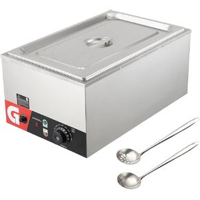 Commercial Food Warmer - 1200W Electric Steam Table, Professional Countertop Stainless Steel Buffet Bain Marie, 86-185°F Temp Control, Dry or Water Heating, Ideal for Catering and Restaurants