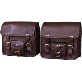 2X Leather Motorcycle Bike saddlebag, Men Leather Bike Bag Cycling Tool Bag for Travel with Adjustable Straps Bag Set of 2 Leather Bike Pannier Bag for Bikers Handmade Bag
