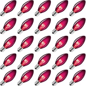 25 Pack Clear Christmas Light Bulbs, E12 Candelabra Base, 5 Watt for String Lights, Replacement C7 Incandescent Bulbs