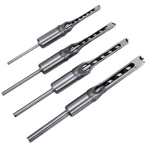 4Pcs Square Hole Drill Bits, Woodworking Mortising Chisel Square Drill Bits Set 1/4" 5/16" 3/8" 1/2"