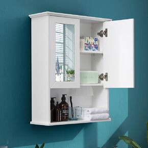 White Bathroom Wall Cabinet with Towel Bar,Wooden Medicine Cabinet Adjustable Shelves,23x32 Inch Kitchen Cabinet,Over Toilet Storage Cabinet for Bathroom,Kitchen,Laundry