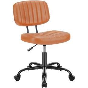 360° Swivel Desk Chair, Upholstered Faux Leather Height Adjustable Taskchair, Armless Computer Chaises with Comfy Low Back for Home, Bedroom, Small Space, Orange