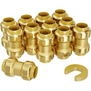 VEVOR Pipe Fittings, 1/2"-3/4" 12PCS Brass Pipe Fittings, Straight-Through Push-Fit Pipe Connector Brass Air Fittings, Heavy Duty Plumbing Fittings Adapter for Heating/Shower Systems,Water Pipes